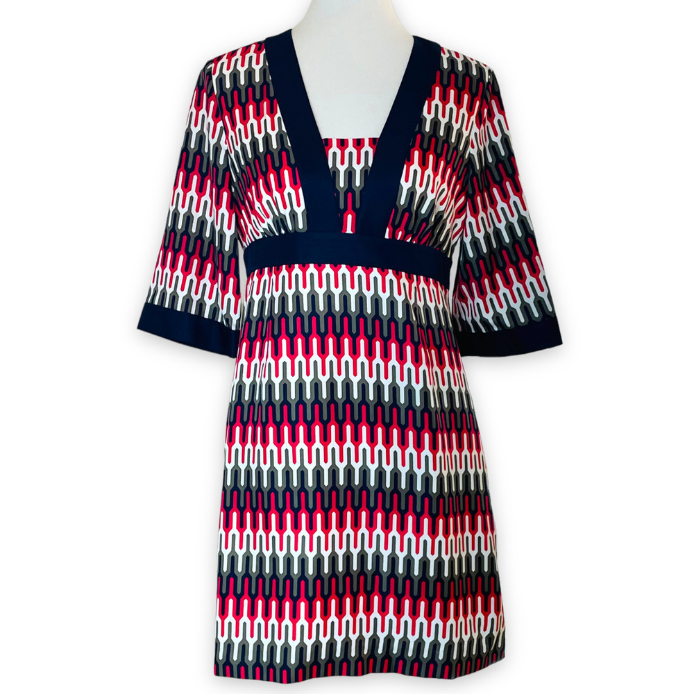 🍀 Banana Republic Women's Multicolored Geometric Kimono Sleeve A-line Dress 6